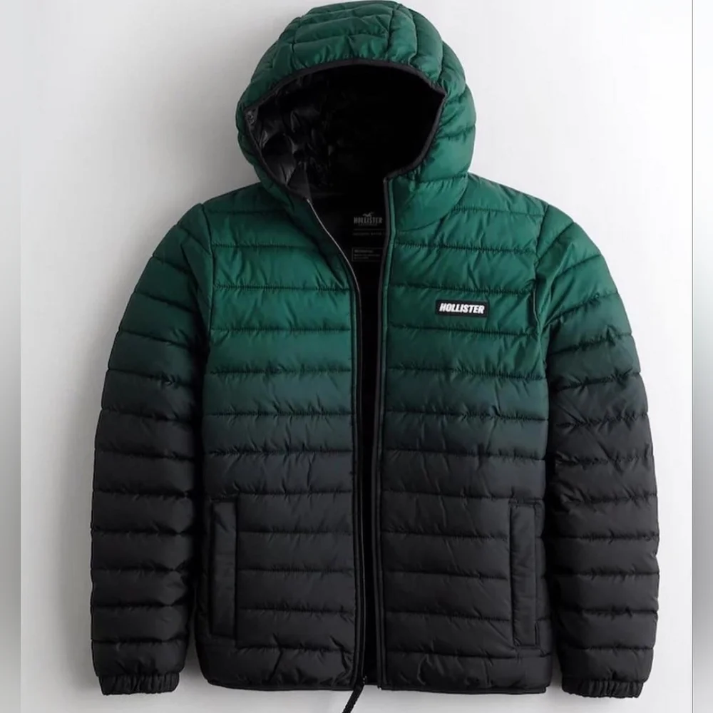 Rare Hollister Ombre Green Puffer Jacket Gradient Design Large New With Tags